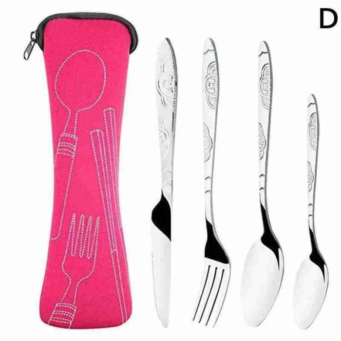 Couverts Pliants Camping Woodilla 4 Pièces - Acier Inoxydable Et Bois Avec Décapsuleur