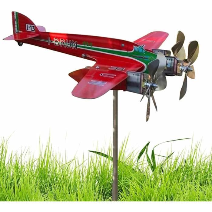 Girouette Décorative Avion En Métal Pour Jardin - Tige 80cm, Résistante Aux Intempéries - Décoration Extérieure Mouvementée