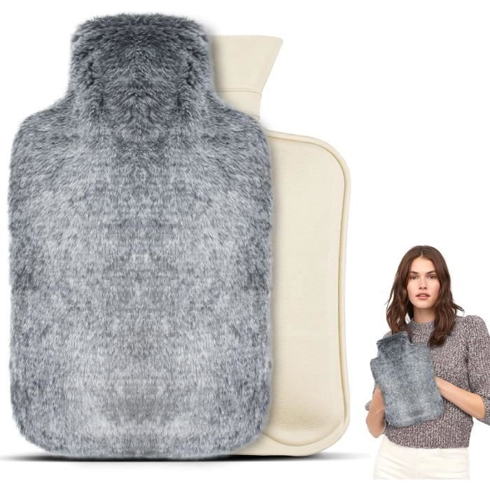 Bouillotte Douce Tricotée 1000ml Avec Housse Peluche - Chauffante Pour Dos, Ventre Et Crampes