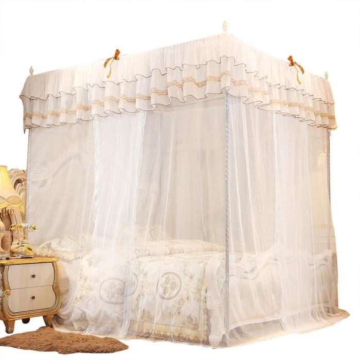 Rideau de lit à baldaquin - Luxe - Moustiquaire à trois ouvertures - Polyester - Blanc - Taille M
