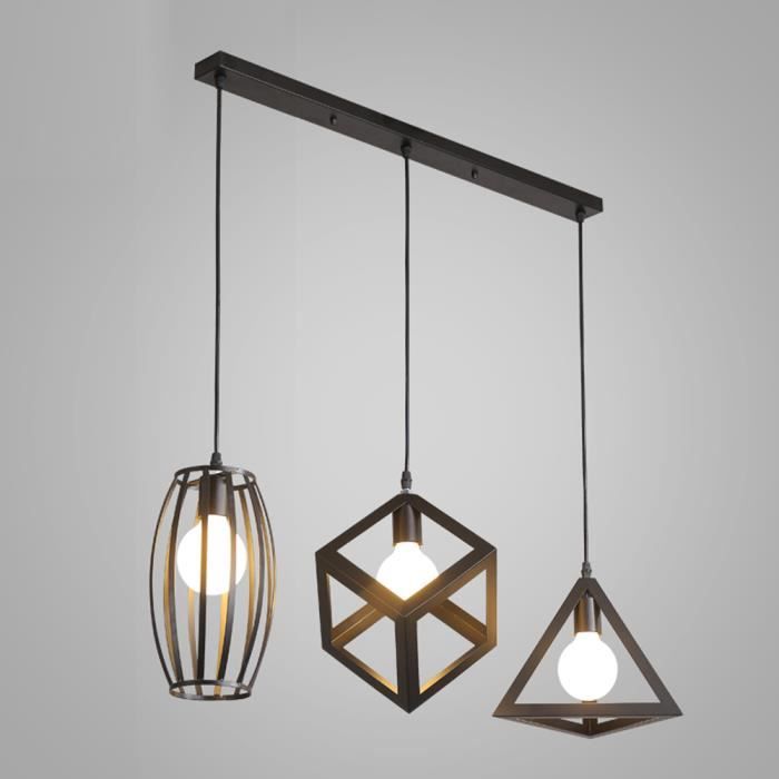 UNI Lustre Géométrique en Fer Forgé E27 3 Lumières Ampoule non Inclus