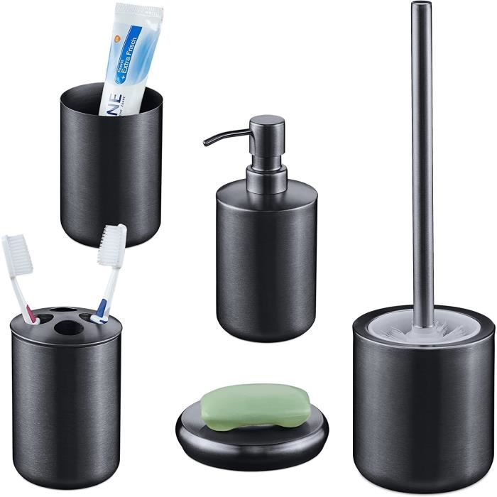 Set De 5 Accessoires Salle De Bain Relaxdays – Inox Poli Argenté, Design Moderne Et Harmonieux