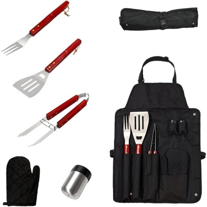 Ensemble d'Outils De Barbecue Camping BBQ Tools 7Pcs Set Kit De Cuisson en Acier Inoxydable