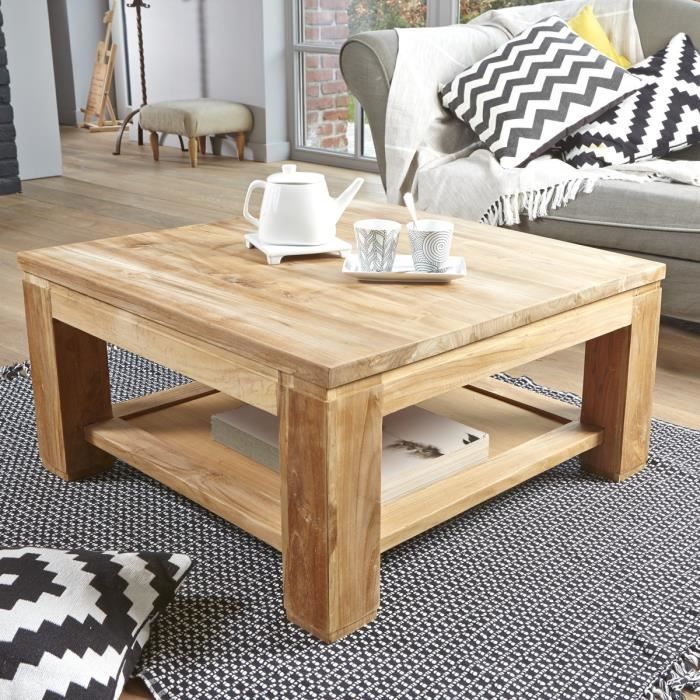 Table Basse Carree En Bois De Teck 80 Achat Vente Table Basse