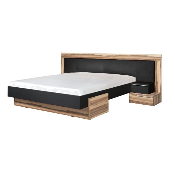 Lit avec sommier 160x200 2 chevets BLACK - Cdiscount Maison