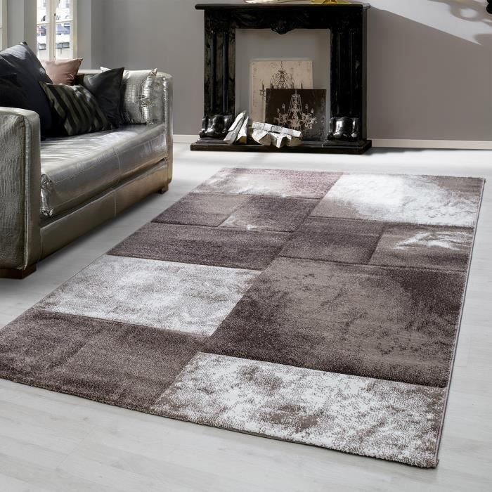 Grand Tapis Salon Poil Ras Tapis Design Moderne Pour Salon A Poil Court A Carreaux Marbres 3