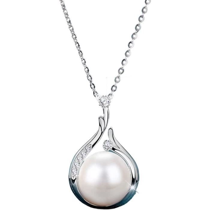 Collier Argent Sterling Avec Perle D'eau Douce Bleue Et Howlite – Longueur 20 Pouces (env. 50 Cm), Neuf Sans Emballage