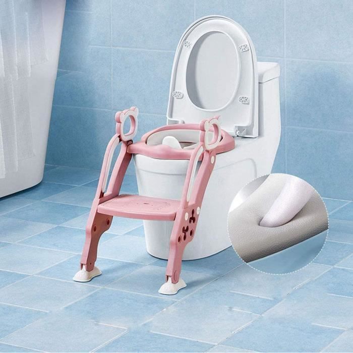 Siège de Toilette Bébé Pliable Réducteur Toilette/WC pour Enfant avec Echelle Plastique Antidérapant Marchepied Toilettes Enfant avec Coussin Eponge 