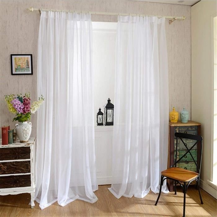 Lot De 2 Rideaux Voilage Rayé Blanc 45×120 Cm – Voilage Tamisant Passe-Tringle Moderne Pour Fenêtre, Cuisine, Chambre