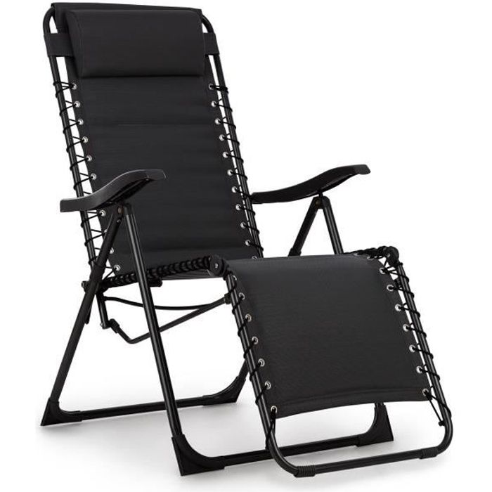 Chaise longue - Blumfeldt California Dreaming - Transat pliant - ergonomique & pliant - Bain de soleil - oreiller amovible - noir
