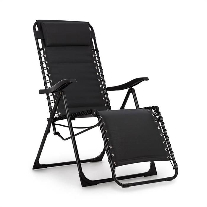 Blumfeldt California Dreaming Chaise de jardin transat pliant cadre acier noir