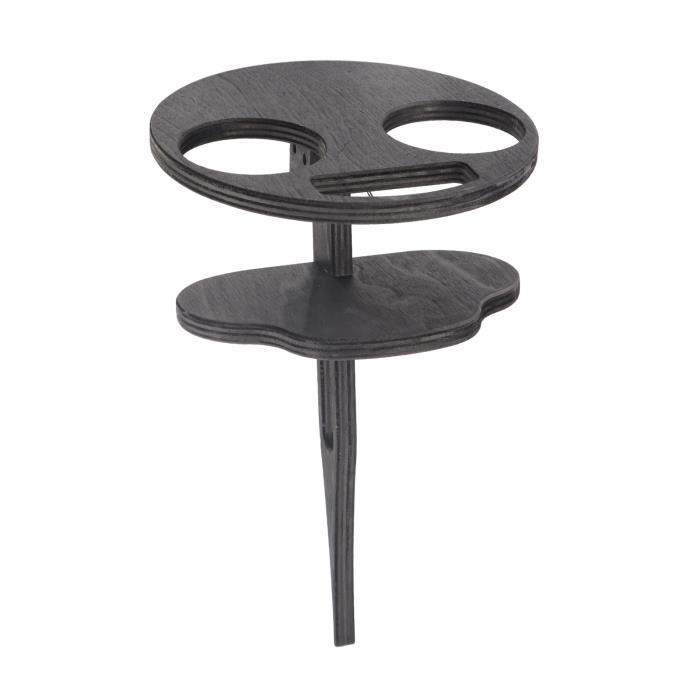Table à Vin Pliable Portable En Bois – Mini Table De Plage Ronde Avec Porte-Bouteille & Porte-Verres, Idéale Pique-Nique, Camping, Jardin, Plage