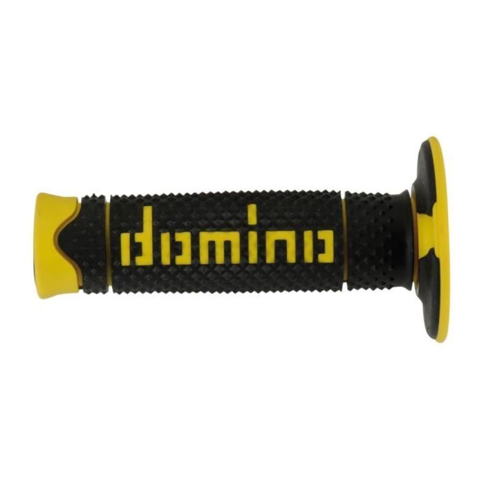 DOMINO - Poignées Guidon Moto Cross A260 - L120Mm - Full Grip Noir/Jaune - Poignées À Picots