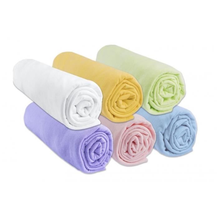 Lot de 6 Draps housse Jersey coton 70x140 - mixte - EASY DORT - Rectangulaire - Bébé