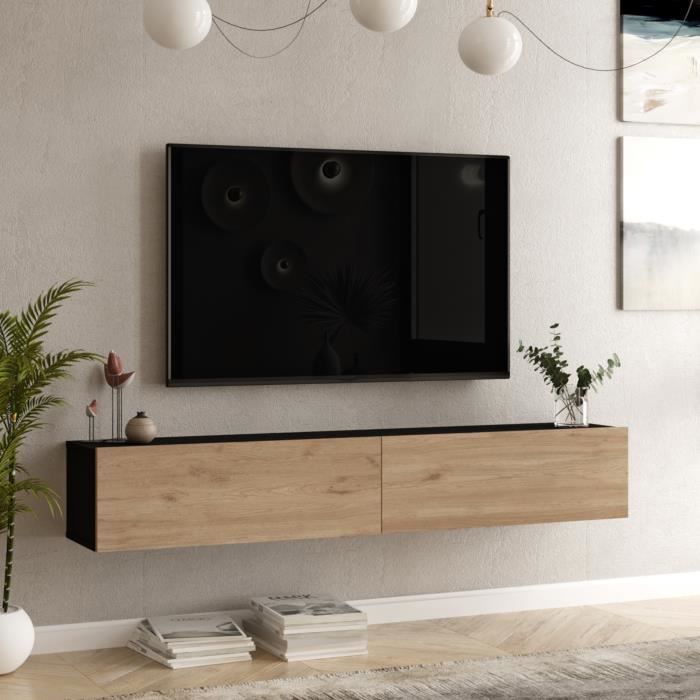 Meuble TV Lapinlahti à 2 portes 295 x 180 x 315 cm noir effet chêne