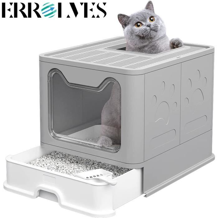 Comparer les prix de ERROLVES®Bac à Litière Fermé pour Chat,Maison de Toilette, Gris ,Grande Taille 51 x 41 x 38 cm