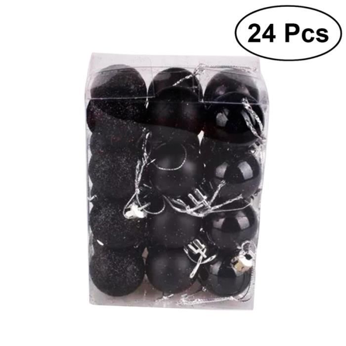 24 pièces 3 cm boule de noël noir suspendus ornements en plastique