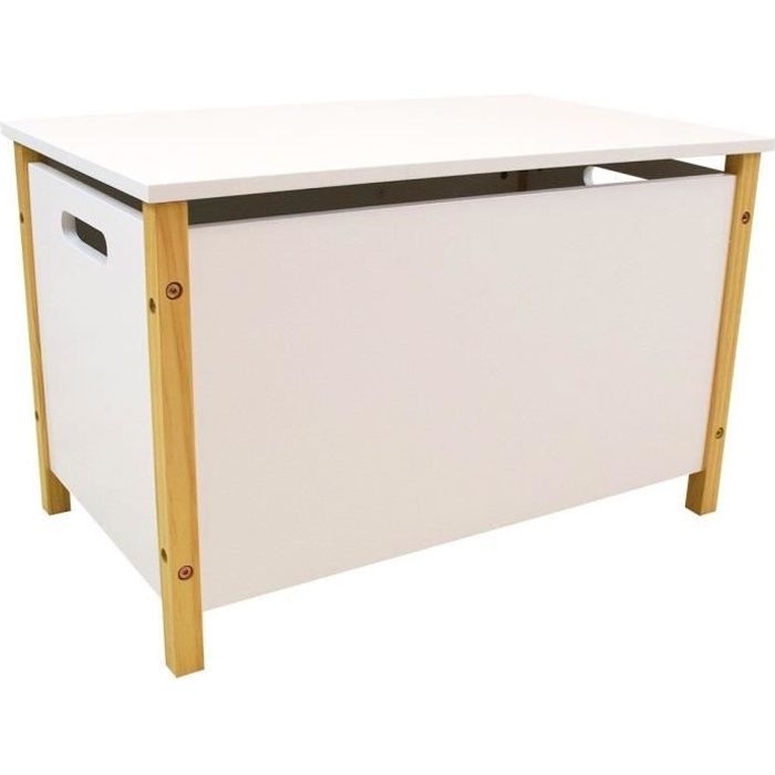 Coffre à jouets en bois SCANDIWOOD - FUN HOUSE - Blanc et beige - Pour enfant à partir de 36 mois