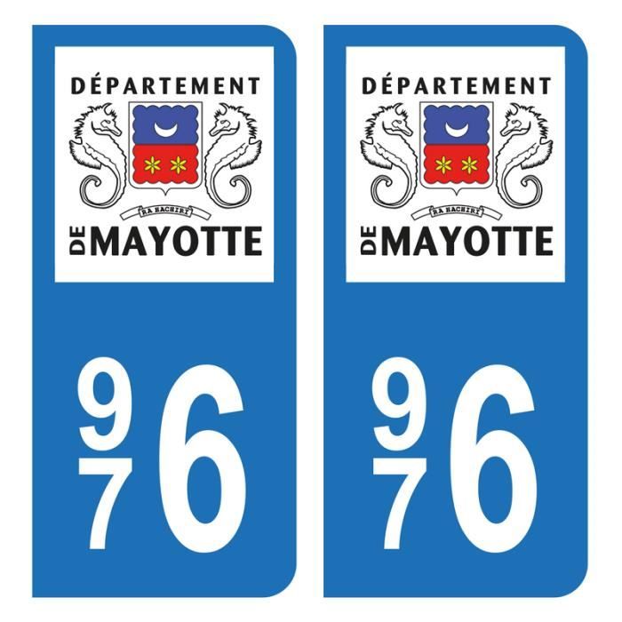 Autocollant Stickers Plaque d'immatriculation Auto Voiture 976 Mayotte