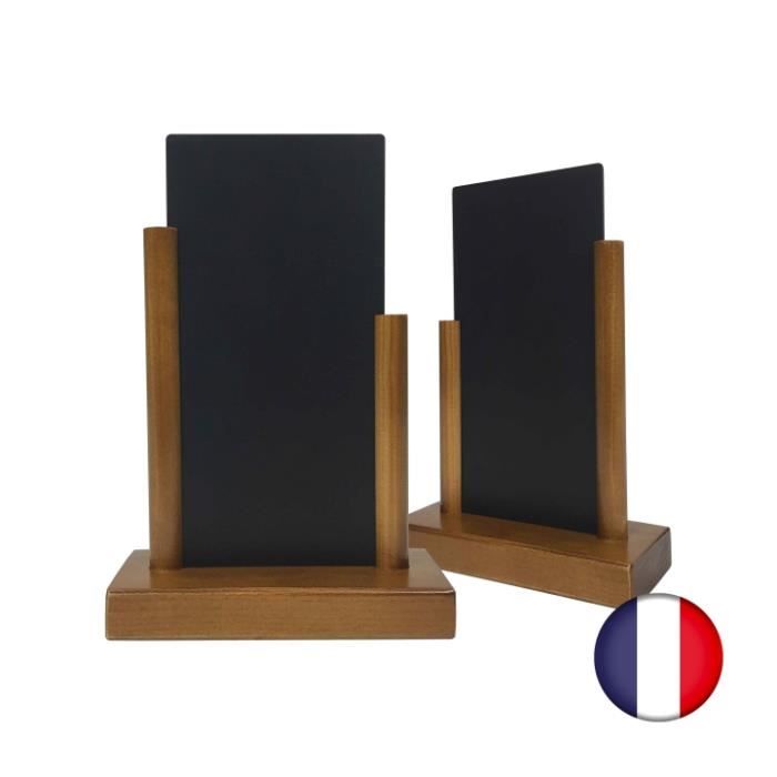Lot de 2 Porte menu de table en bois brut dimensions 21 x 6,5 x 2,4 cm avec ardoise A4