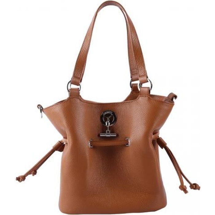 Sac seau LAMARTHE Paris EV182 Caramel Cuir de vachette Porte epaule et bandouliere