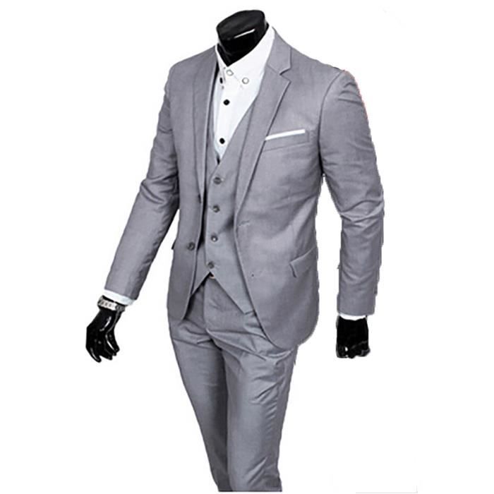 2 Bouton Matt Gris Fonce Vestes Pantalon Hommes Costumes Slim