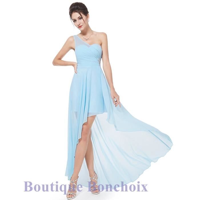 Robe De Soirée Cérémonie Cocktail Mariage Femme Longue Bleu Une épaule Asymétrique Maxi Fluide