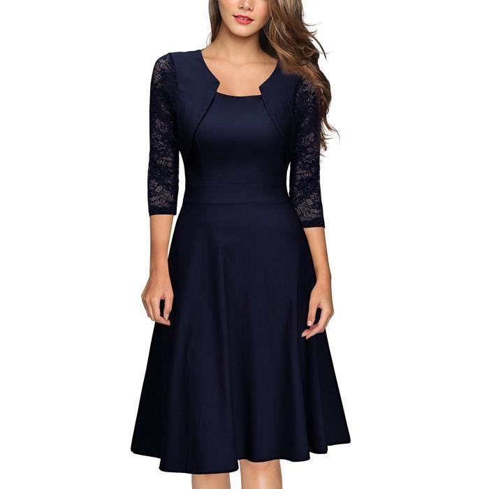 Bleu Robe Mi Longue De Soiree Cocktail Retro Col Carre Demi Manche Sexy Dentelle Transparent A Line Evase Nouveaute Grande Taille Bleu Achat Vente Robe De Ceremonie Cdiscount