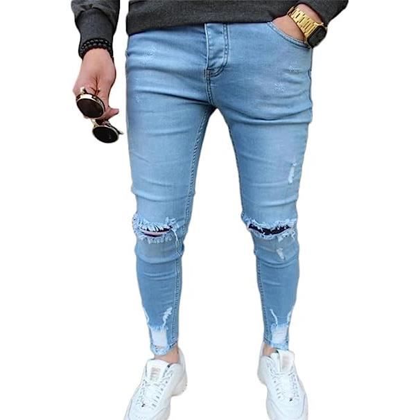 Jeans Homme Pantalons en Denim a Trou Droit Jeans Trou Casse Pantalons Fermeture Hip Hop Jeans Homme Pantalons de Sport Bleu Clair Bleu Clair Cdiscount Pret a Porter