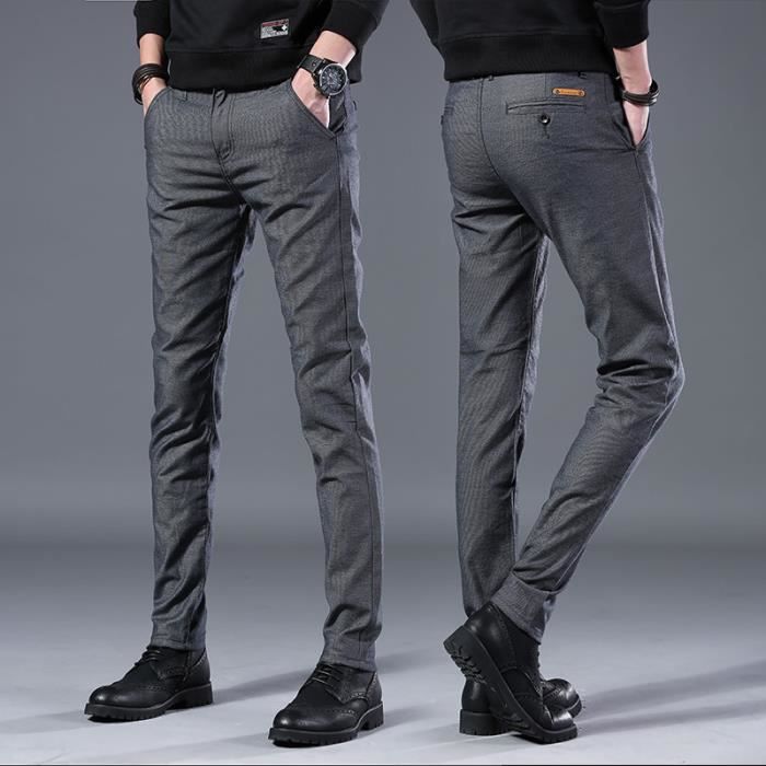Pantalon homme coupe droite slim Pantalons decontractes a la mode pour l automne et l hiver gris