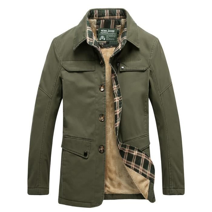Manteau Homme Vert Marque Modele Coupe Longue Fermeture Eclair Boutons pression Vert Cdiscount Pret a Porter