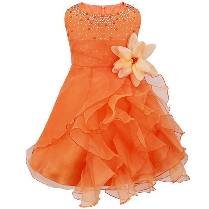 Bebe Fille Robe Ceremonie Princesse Fleur Organza Robe Bapteme Costume Anniversaire 4 14 Ans Orange Orange Cdiscount Pret A Porter