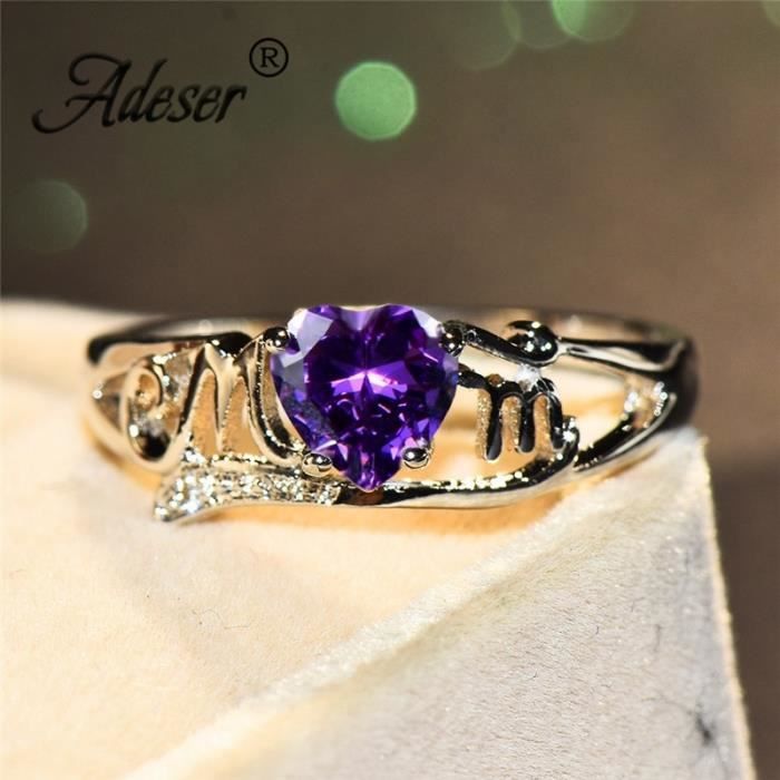 Infinity coeurs anneau Véritable Argent Sterling 925 Améthyste zircon cubique hauteur 9 mm TAILLE 10