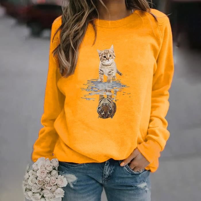 Sweat Femme Pull imprim d contract automne hiver Jaune Jaune