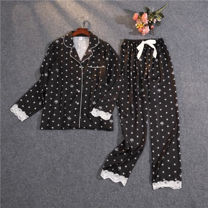 Pyjamas en soie pour femmes Ensemble pyjama en Satin et dentelle
