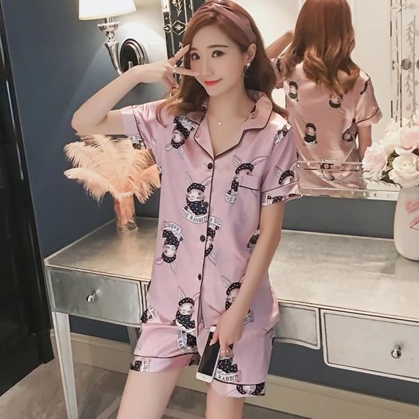 Pyjamas en soie pour femmes,Pyjama en Satin de soie à manches courtes ...