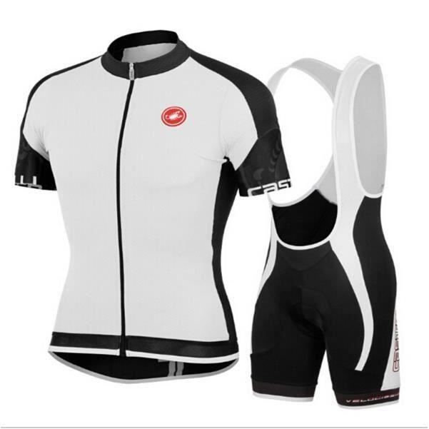 Ensemble Cyclisme Homme Blanc – Maillot Manches Courtes + Cuissard 5D Gel – Respirant – Route & VTT