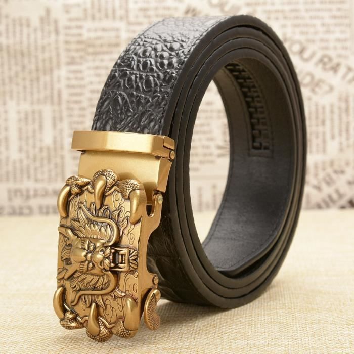 Largeur 105 CM Ceinture de pantalon d affaires en cuir veritable pour Homme marque a la mode en peau de vache Dragon boucle a Golden buckle black Cdiscount Pret a Porter