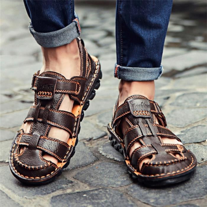 Sandales JOMIX Homme En Cuir Synthétique - Tongs Confortables Pour Plage, Piscine | Semelle Antidérapante