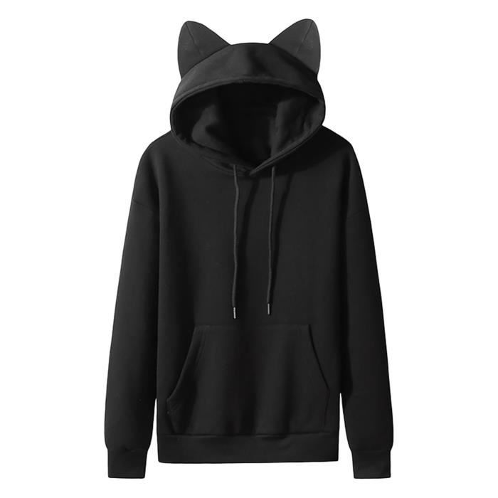 Hommes Casual Pull Solid Oreilles De Chat A Capuche Polaire Poche Sweat A Capuche Le noir Le noir Cdiscount Pret a Porter