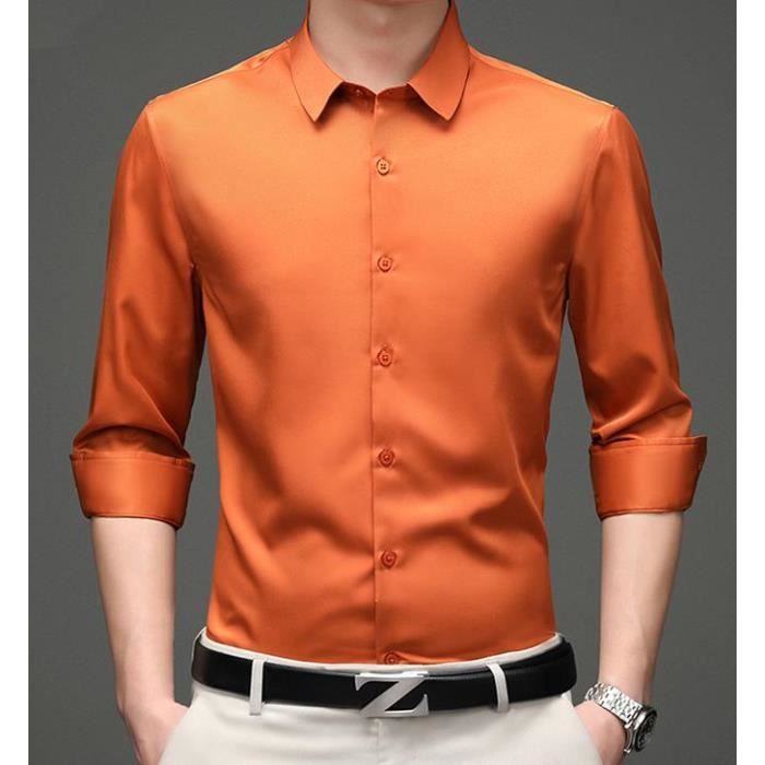 Chemise Chemise de travail en Satin pour homme tenue de mariage en soie couleur vert lisse classique elegante a la orange D336 Blanc Cdiscount Pret a Porter
