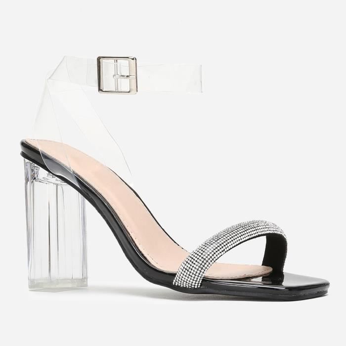 sandale noir talon transparent