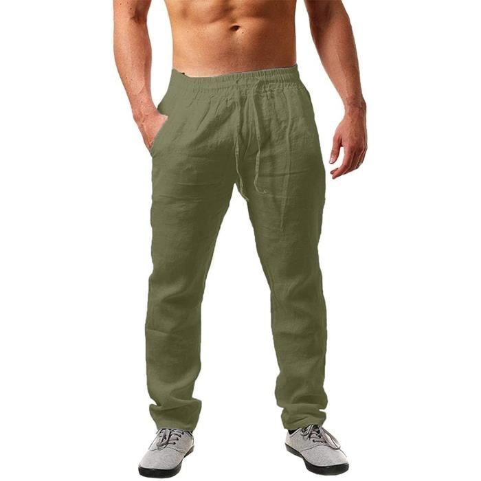 Pantalon Homme été En Lin - Coupe Ample, Taille élastique Avec Cordon - Léger Et Respirant Pour Plage, Loisirs, Grande Taille