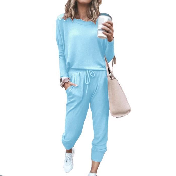 Ensemble de Vetements de Running Femme Decontractee Tenue d athletisme Top a Manches Longues Ample Pant Loungewear Bleu ciel Cdiscount Sport