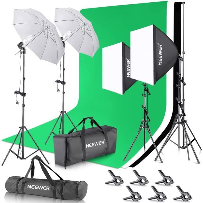 Neewer Kit pour Studio Photo et Production video (avec Support de 2,6 m x 3 m, Fonds, reflecteurs Parapluie et softbox 800 W
