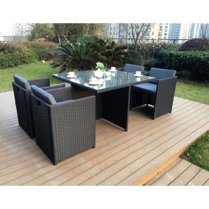 Le Vito  Salon jardin noir encastrable en résine 4 personnes