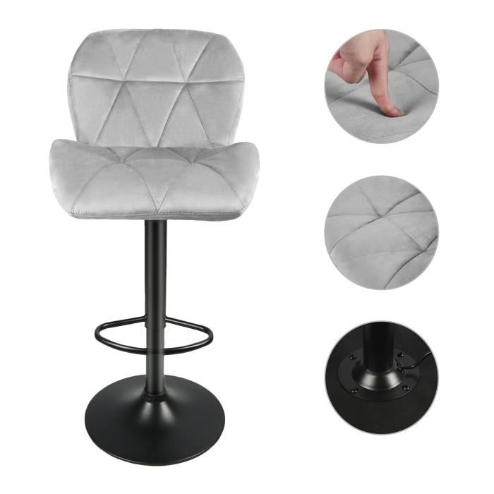 OHMG Sgabello da bar, set di 2, sgabelli da cucina, altezza regolabile, con schienale e poggiapiedi, girevole a 360