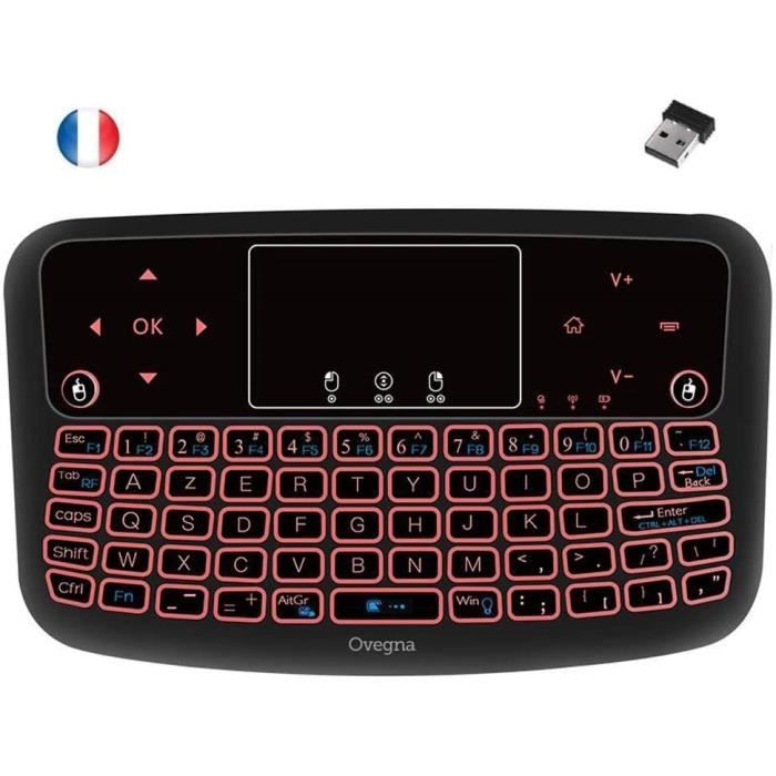 Ovegna Q9 Mini Clavier Sans Fil AZERTY Avec Touchpad – Rétroéclairé RGB, Rechargeable Pour TV, PC, Raspberry Pi
