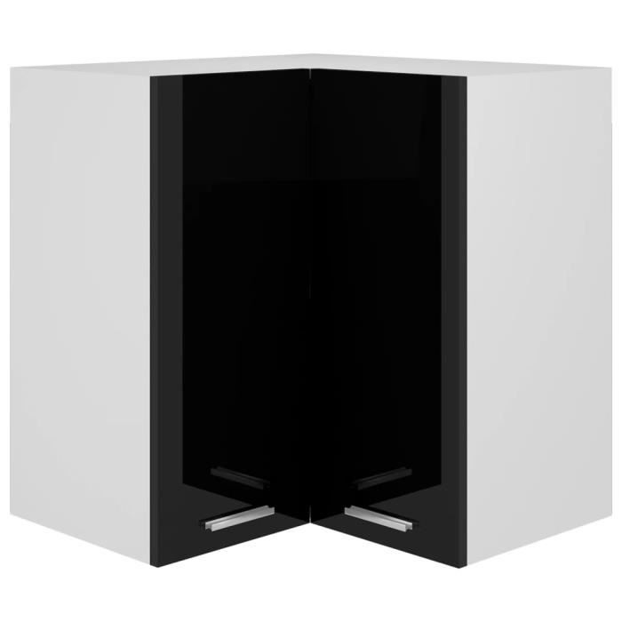 pwshymi-armoire d'angle suspendue noir brillant 57x57x60 cm aggloméré