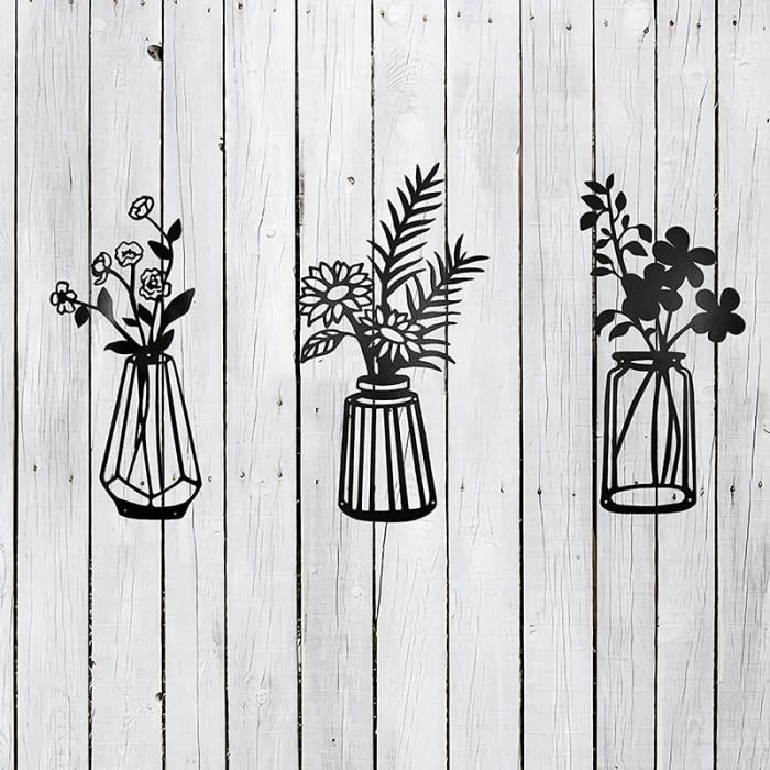 Décoration Murale Lotus En Métal - Noir, 28x24,5 Cm - Art Mural Silhouette Pour Intérieur/extérieur - 2